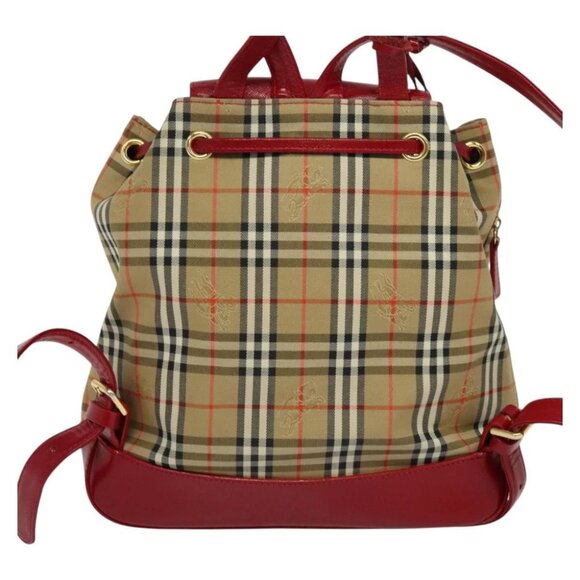 BURBERRY Nova Check Backpack Canvas Beige Red gold Auth BD1627 - Picture 3 of 15